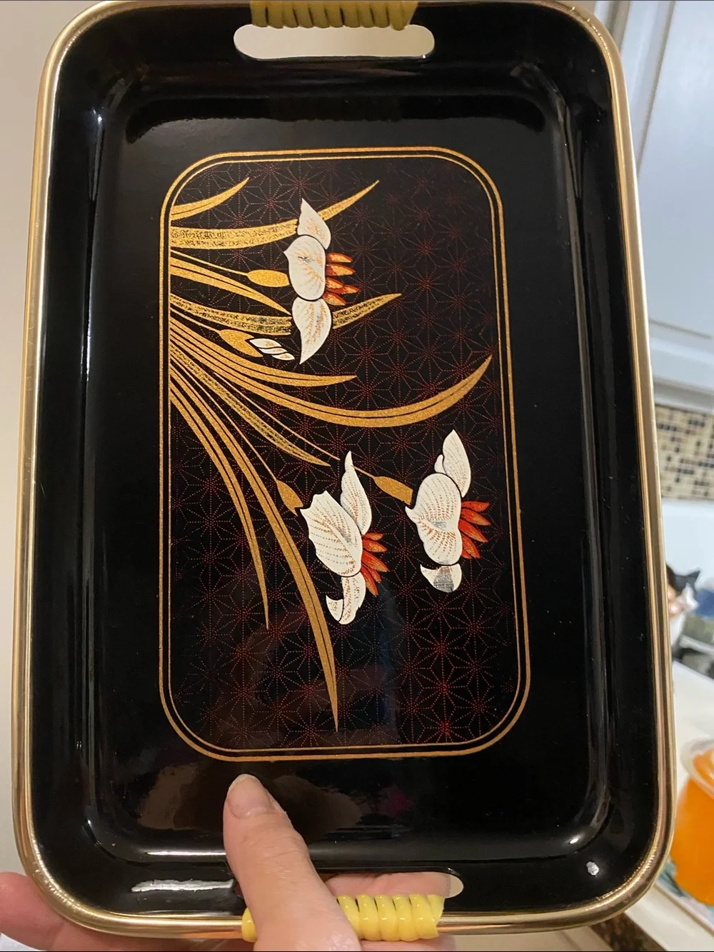 Japanese Vintage Small Lacquer Floral Serving Tray